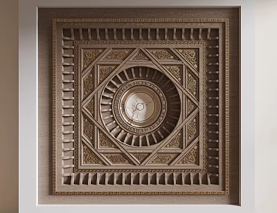 Ornate Ceiling Featuring Geometric Patterns And Relief Details 3d model