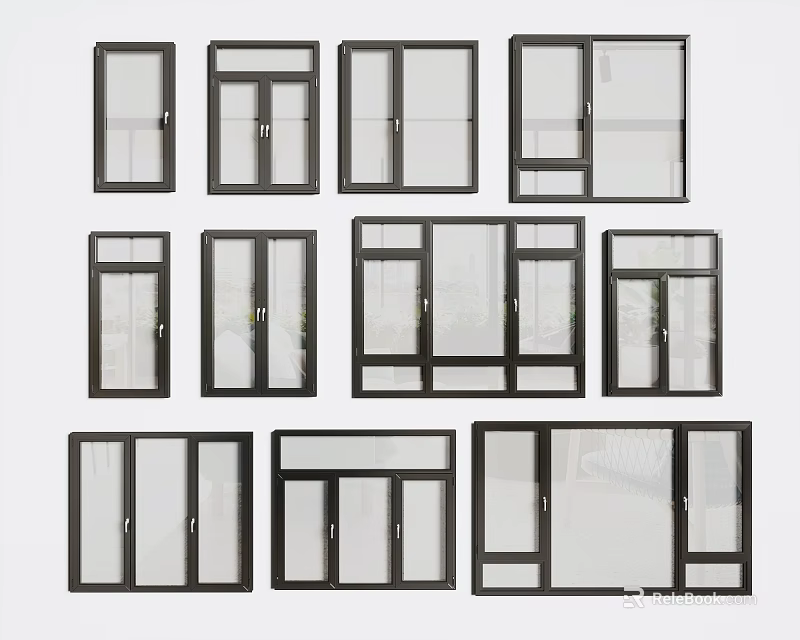 Modern Aluminum Casement Windows With Various Styles And Good Ventilation Design 3d model 