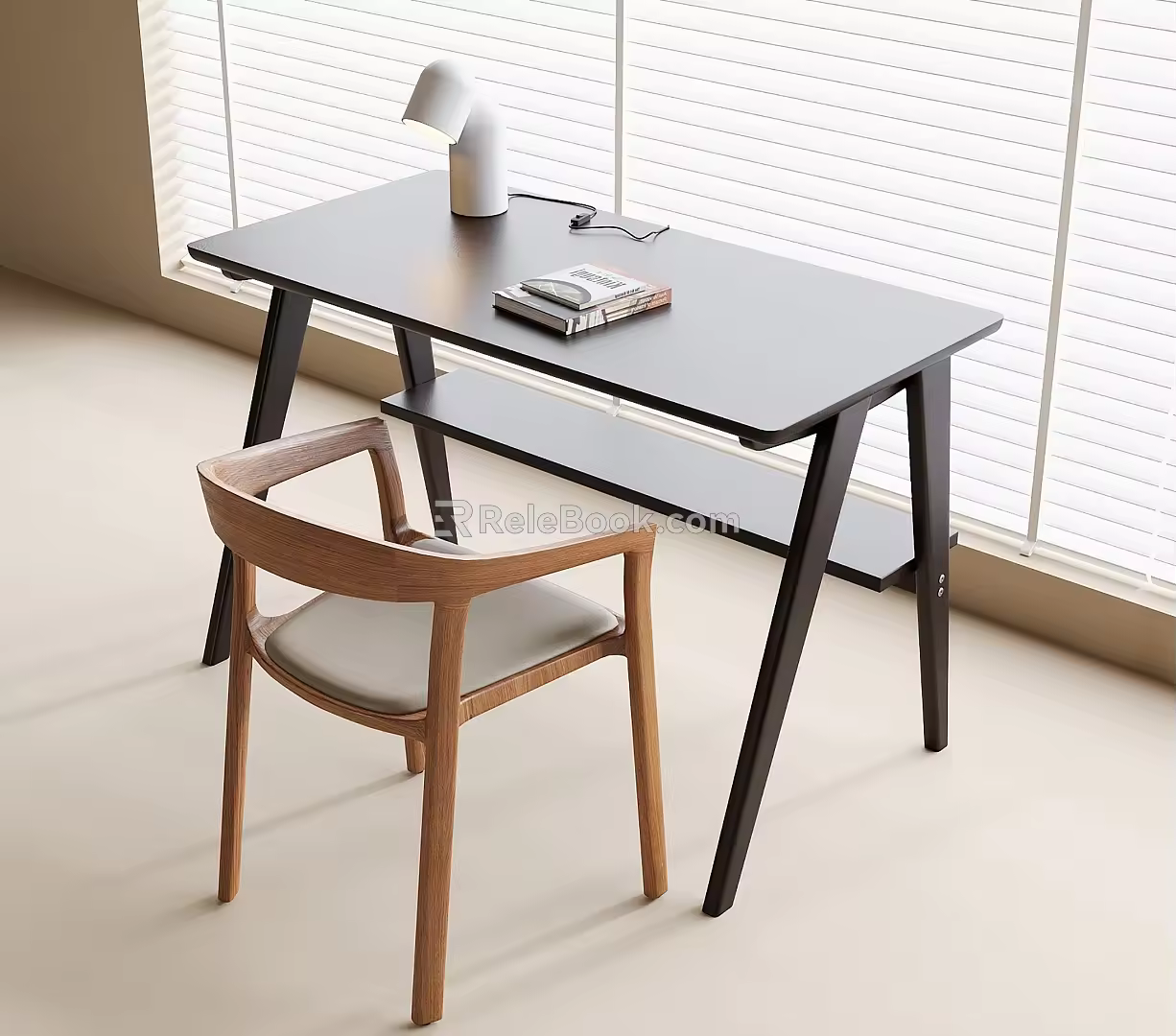 Desk and Chair Combination Desk Single Chair Table Lamp 3d model