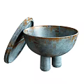 Rustic Metal Dinnerware Bowl Set With Lid And Three Sturdy Supportive Legs Design 3d model
