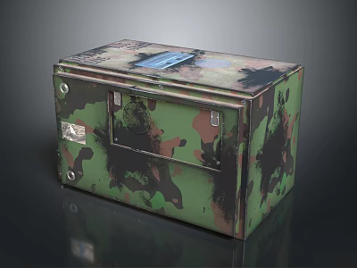 Camouflage Cargo Box With Metal Latches Blue Label And Secure Storage Design 3d model