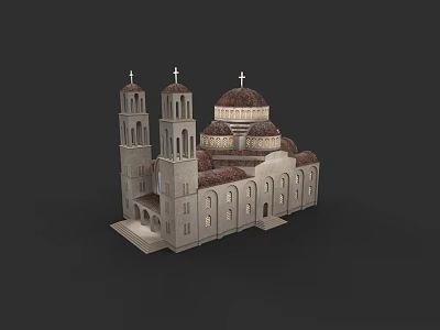 Traditional European Architecture with Domes Towers Crosses Stone Exterior and Red Roof Tiles 3d model