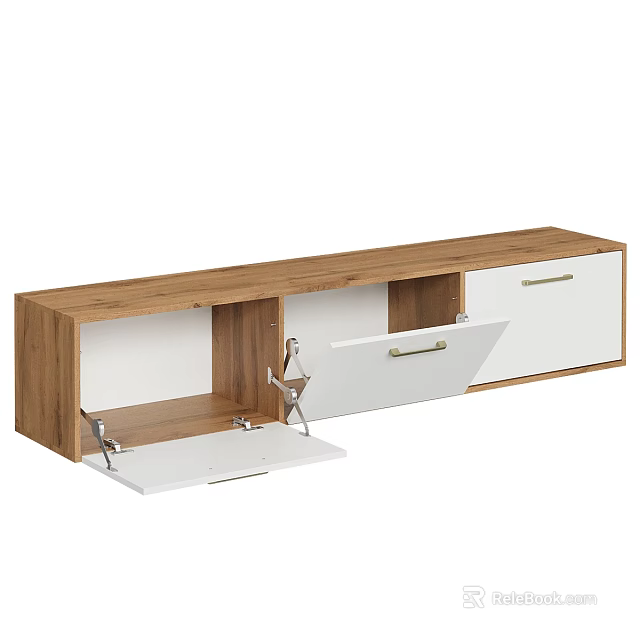 Modern Wooden TV Stand With White Storage Drawers And Metal Handles 3d model 