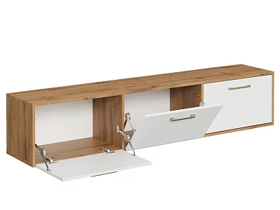 Modern Wooden TV Stand With White Storage Drawers And Metal Handles 3d model