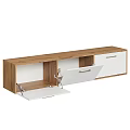 Modern Wooden TV Stand With White Storage Drawers And Metal Handles