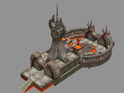 Ancient Architecture With Tower Spire Circular Structure Stone Steps And Red Decorations 3d model