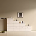 White Entryway Cabinet And Side Cabinet With Drawers Decorative Items Framed Artwork On Beige Wall