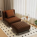 Brown Tufted Armchair And Ottoman On Patterned Rug With Window Plant Side Table And Poster 3d model