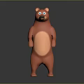Cartoon Red Bear with Big Eyes and Orange Belly Standing on Gray Background