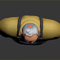 Old Man with White Hair and Beard in Yellow Shirt and Blue Overalls 3D Character