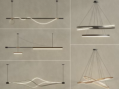Minimalist Modern Pendant Lights With Curved Metal Frames And Multiple Suspension Wires 3d model