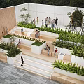 Modern Tree Pits Design With Terraced Steps Lush Green Plants And People Gathering