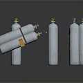 Silver Industrial Gas Cylinders With Valves Standing And Stacked Equipment