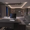 Modern Office Interior Design With Sofa Coffee Table Bookshelf And Floor to Ceiling Windows 3d model