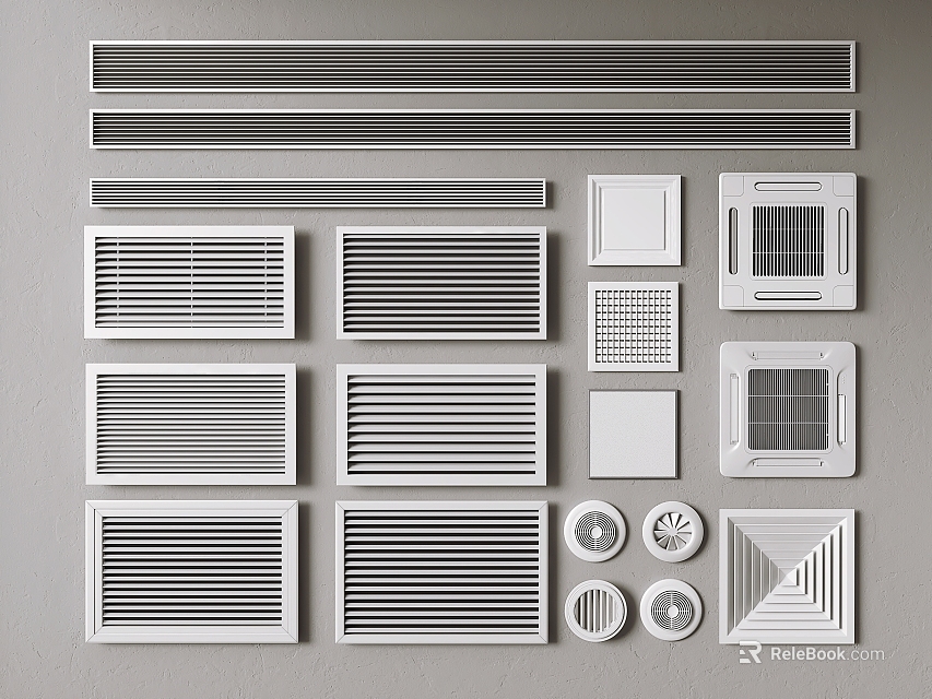 Various Types Of Air Conditioner Vents With Different Grille Designs For Home 3d model 