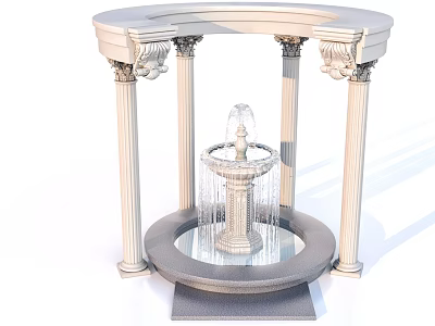 Classical Water Fountain Design With Ornate Columns And Circular Basin 3d model