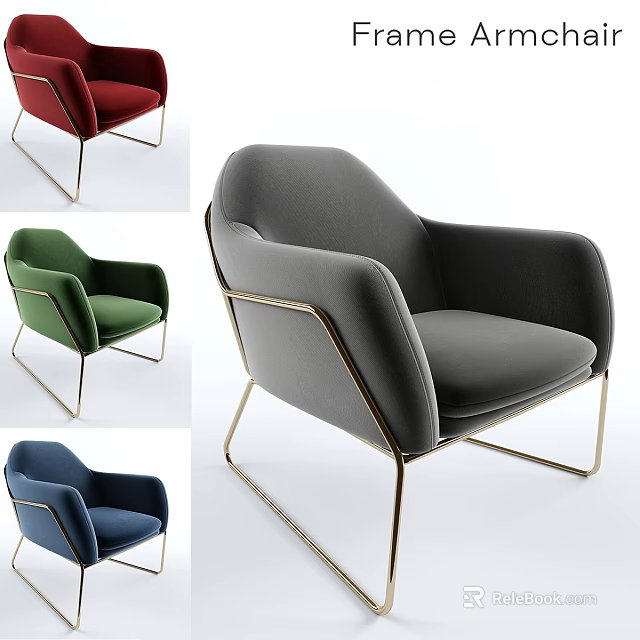 Modern Accent Chair With Armrest Multiple Colors And Gold Metal Frame 3d model 