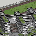 Modern Commercial Complex With High Rise Buildings Green Spaces And Pedestrian Areas