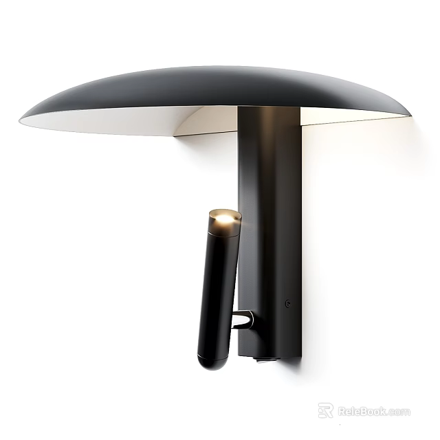 Modern Black Metal Wall Lamp With Curved Shade And Warm Ambient Lighting 3d model 