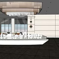 Modern Sales Office Interior With Reception Desk Display Shelves And Bar Stools