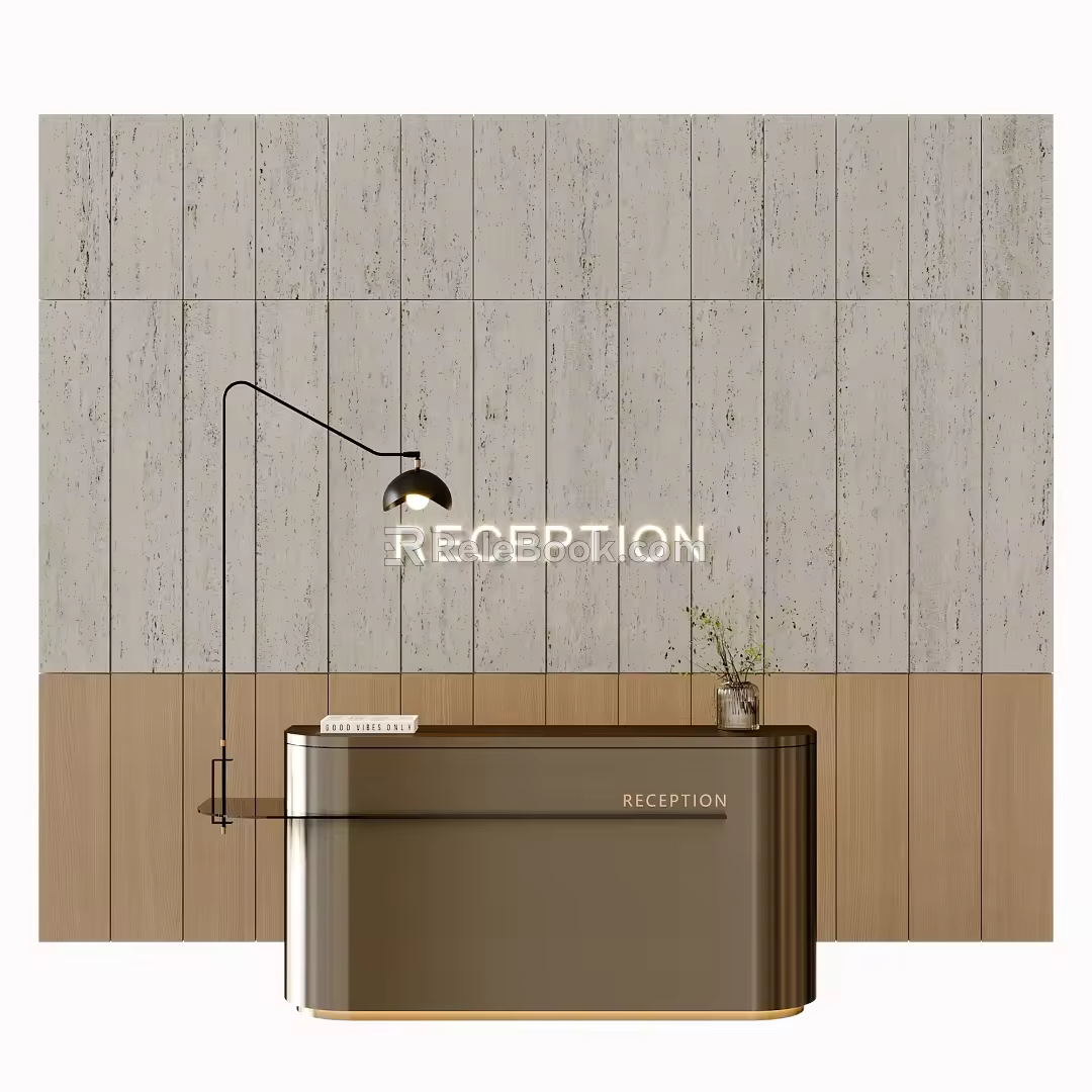 Modern Front Desk Company Reception Front Desk Reception Desk Lamp Background Wall 3d model