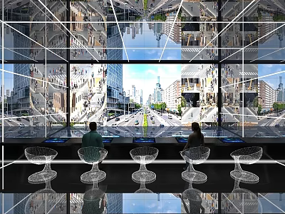 Modern Surveillance Control Room With Multiple Monitors Operators And Large Windows Showing Urban Landscape 3d model
