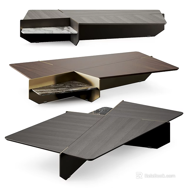 Modern Coffee Table Design With Sleek Black Wooden Surface And Geometric Drawer Structure 3d model 