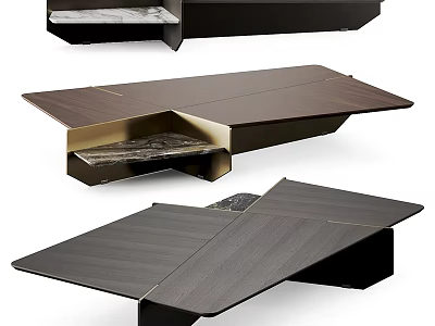 Modern Coffee Table Design With Sleek Black Wooden Surface And Geometric Drawer Structure 3d model