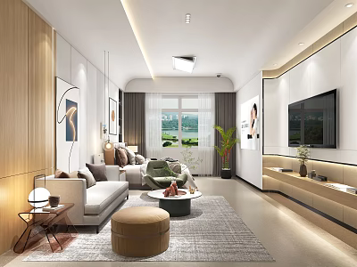 Modern Living Room Interior With Sofa Coffee Table TV Rug And Decorative Paintings 3d model