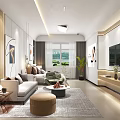 Modern Living Room Interior With Sofa Coffee Table TV Rug And Decorative Paintings