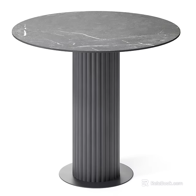 Modern Round Dining Table With Marble Top And Gray Fluted Base 3d model