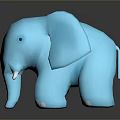 Cute Blue Elephant Toy With Shiny Surface On Dark Reflective Background 3d model