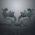 Gray Carved Decorations Featuring Flower Patterns And Curved Designs On Dark Background With Reflections 3d model