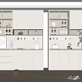 Modern Wine Cabinet With Glass Doors Open Shelves And Decorative Wine Bottles