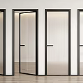 Modern Hinged Doors With Black Frames And Various Glass Types For Interior Spaces 3d model