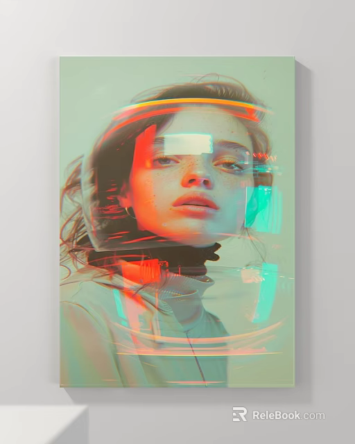 Futuristic Portrait Digital Art With Neon Glitch Effects And Transparent Overlays 3d model