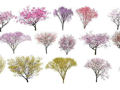 Collection of Colorful Flowering Trees with Various Blossom Colors and Shapes 3d model