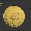 Ancient Golden Circular Shield With Decorations And Worn Marks On Gray Background