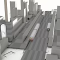 Decorative Ornament Set With City Model Ruler Track And Red Small Train