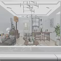 Modern Living Dining Room Interior Design With Sofa Coffee Table Dining Set And Chandelier