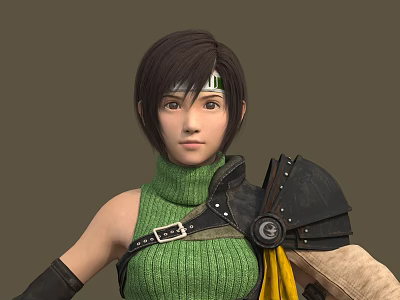 Game and Movie Character With Short Dark Hair Green Turtleneck And Shoulder Armor 3d model