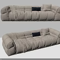 Beige Sectional Sofa With Ruched Design Gray Cushions And Throw Blanket 3d model