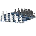 Decorative Chess Figurine Set with Blue Black Checkered Board and White Black Pieces