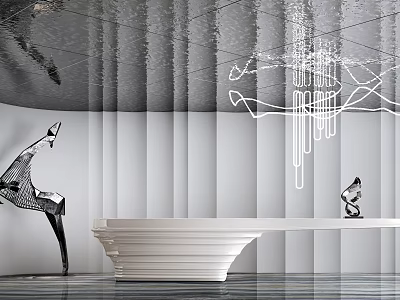 Modern Luxury Reception Desk Interior With White Sleek Design And Sculpture Decor 3d model