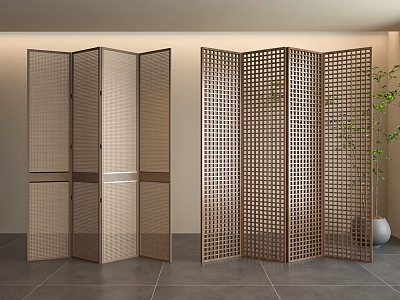 Quiet ancient wood grille partition rattan partition 3d model