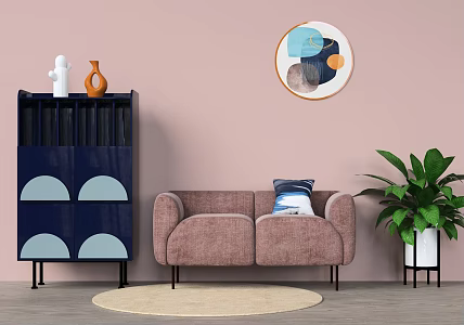 Modern double sofa decoration cabinet combination 3d model