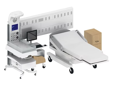 Modern Hospital Ward Interior With Medical Bed Monitor Computer And Cabinet 3d model
