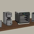 Essential Kitchen Appliances Toaster Coffee Maker Toaster Oven On Wooden Countertop