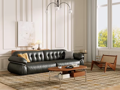 Middle Ancient Sofa Combination Coffee Table Carpet Multiplayer Sofa 3d model