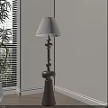 Cozy Interior Corner With Wooden Floor Lamp White Shade And Potted Plant Near Window Blinds
